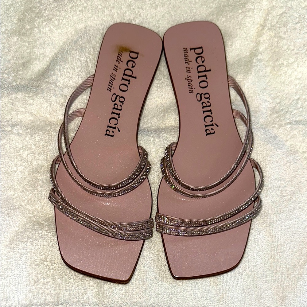 Pedro Garcia Kalene Swarovski Crystals Embellished Blush Slide Sandals